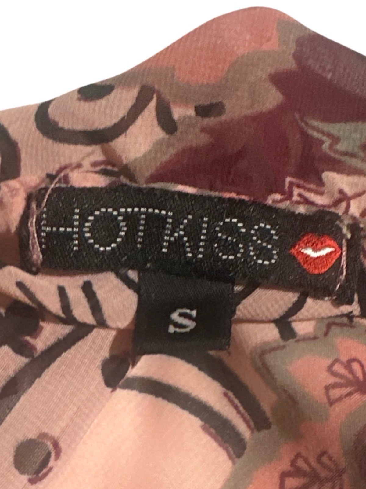 VTG Y2K Hot Kiss Mesh Cami Tank Metal Ring Asym Hanky Hem Whimsy S