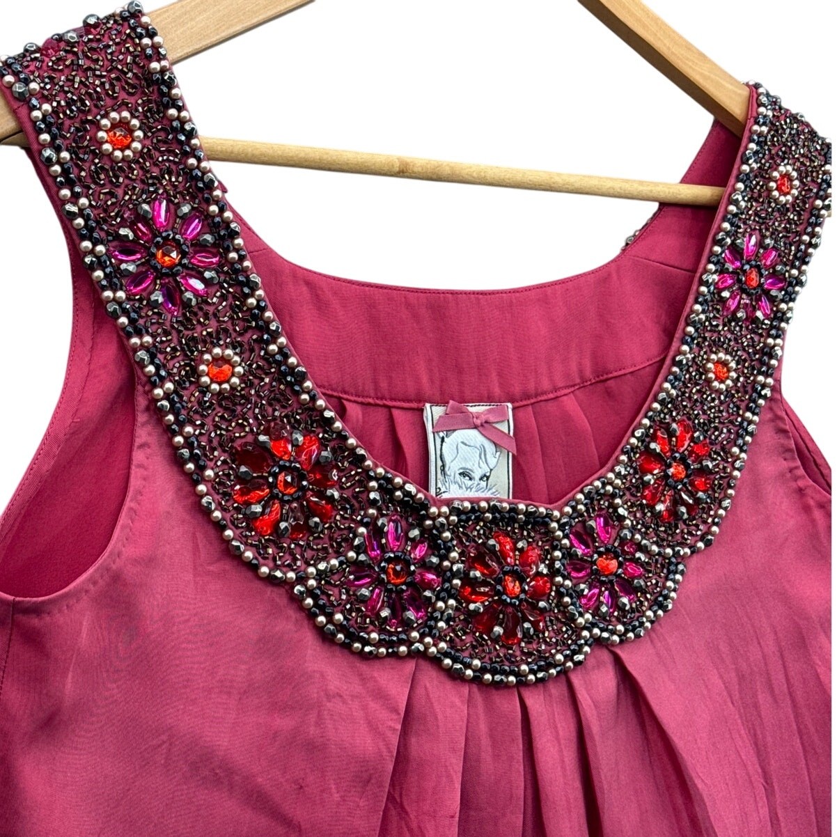 Yoana Baraschi Y2K 90s Hot Pink Silk Beaded Jewel Neck Sleeveless Blouse Women M