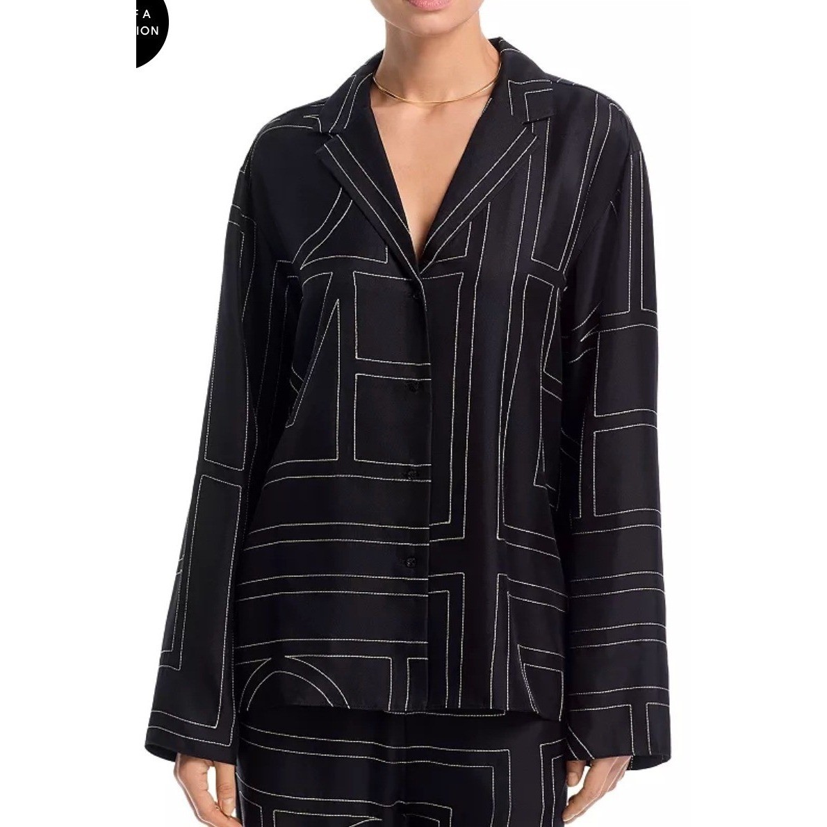 Totême Monogram Silk PJ Top Black Ivory Logo Print Size 34, S NWOT
