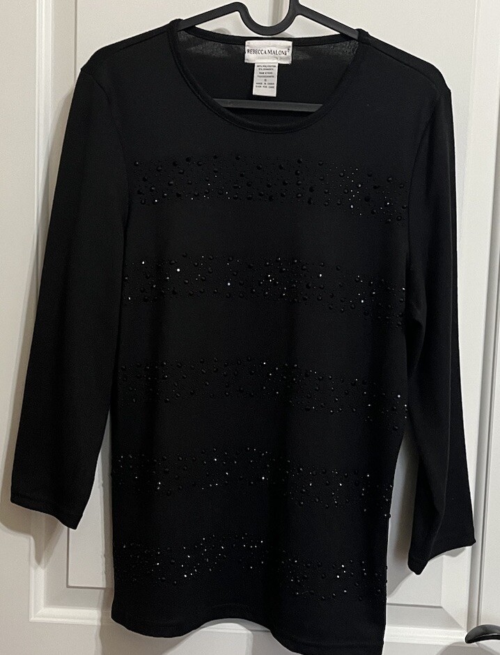 Pretty Blingy Rebecca Malone Black Studded Sweater, Shirt, Top, Blouse Size S