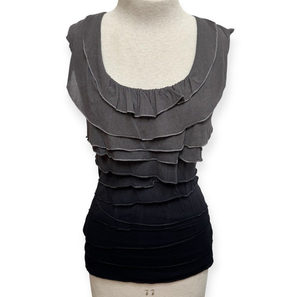 Classiques Entier Y2K Silk Blend Ombre Ruffle Top Women Small Gray Black