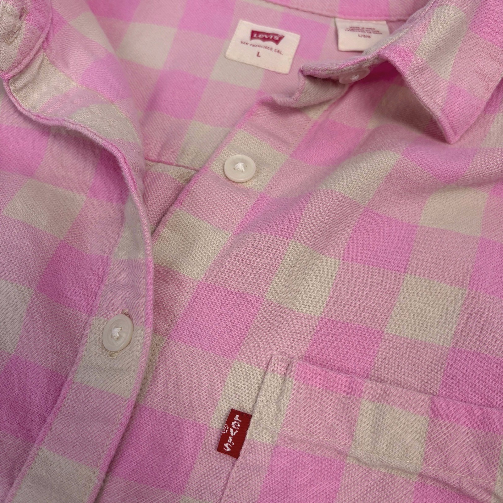 Levi’s Davy Pink Plaid Lightweight Flannel Shirt L Buffalo Check Soft 90s Y2K