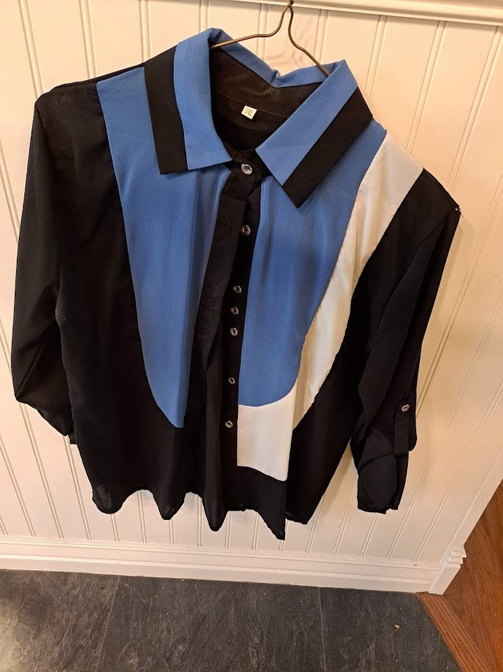 Women’s Blouse 3XL Black Blue White Collar Long Sleeve 3/4 Sleeve Button Front