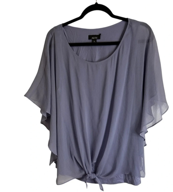 ALYX Women’s XL Blue Tie Front Layered Chiffon Flutter Sleeve Blouse