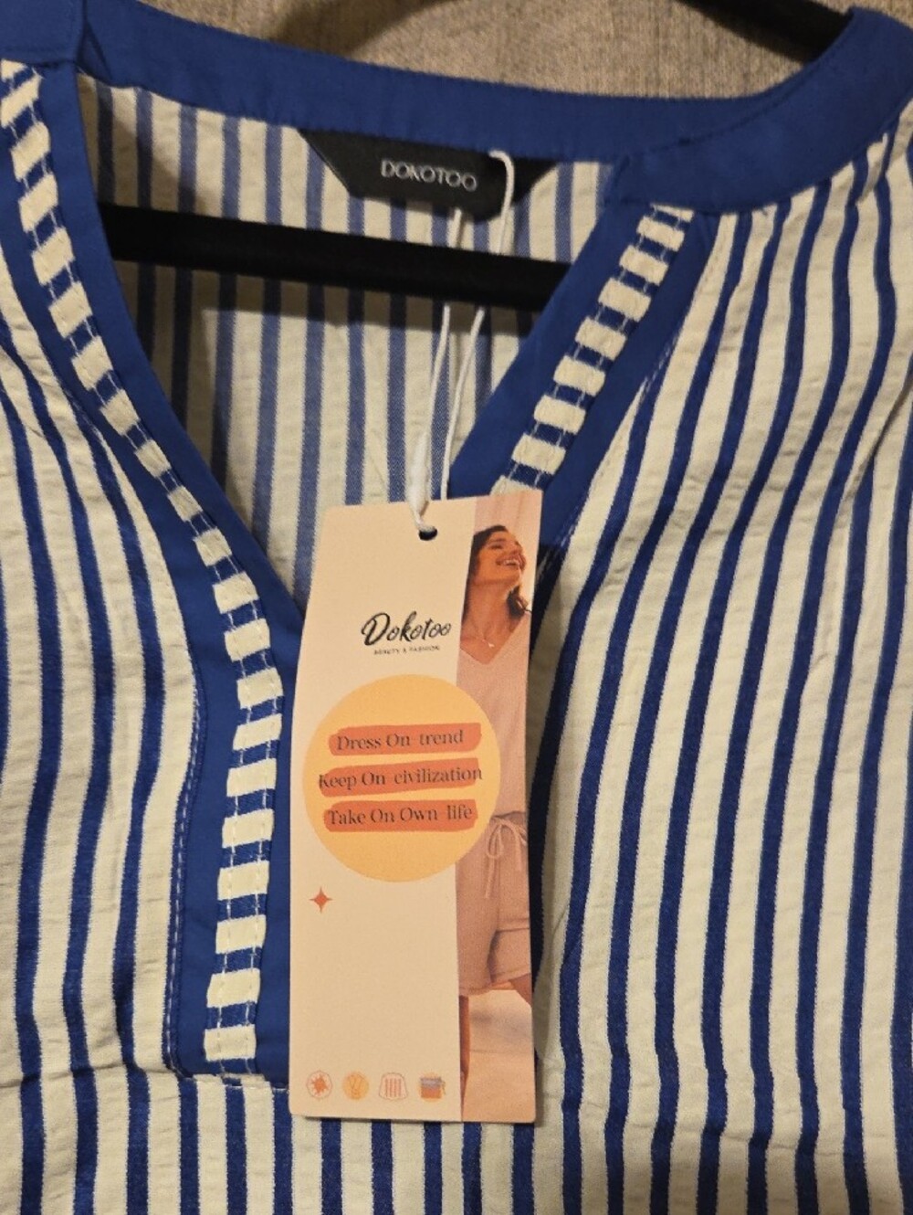 White and Blue Striped Button-Down Blouse NWT