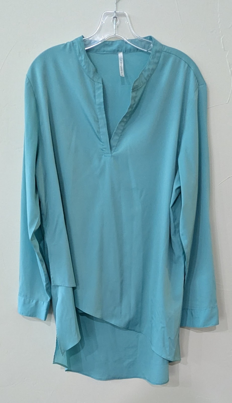 Passports Women’s Free Form Tunic Large Aqua Lightweight Adjustable Sleeve