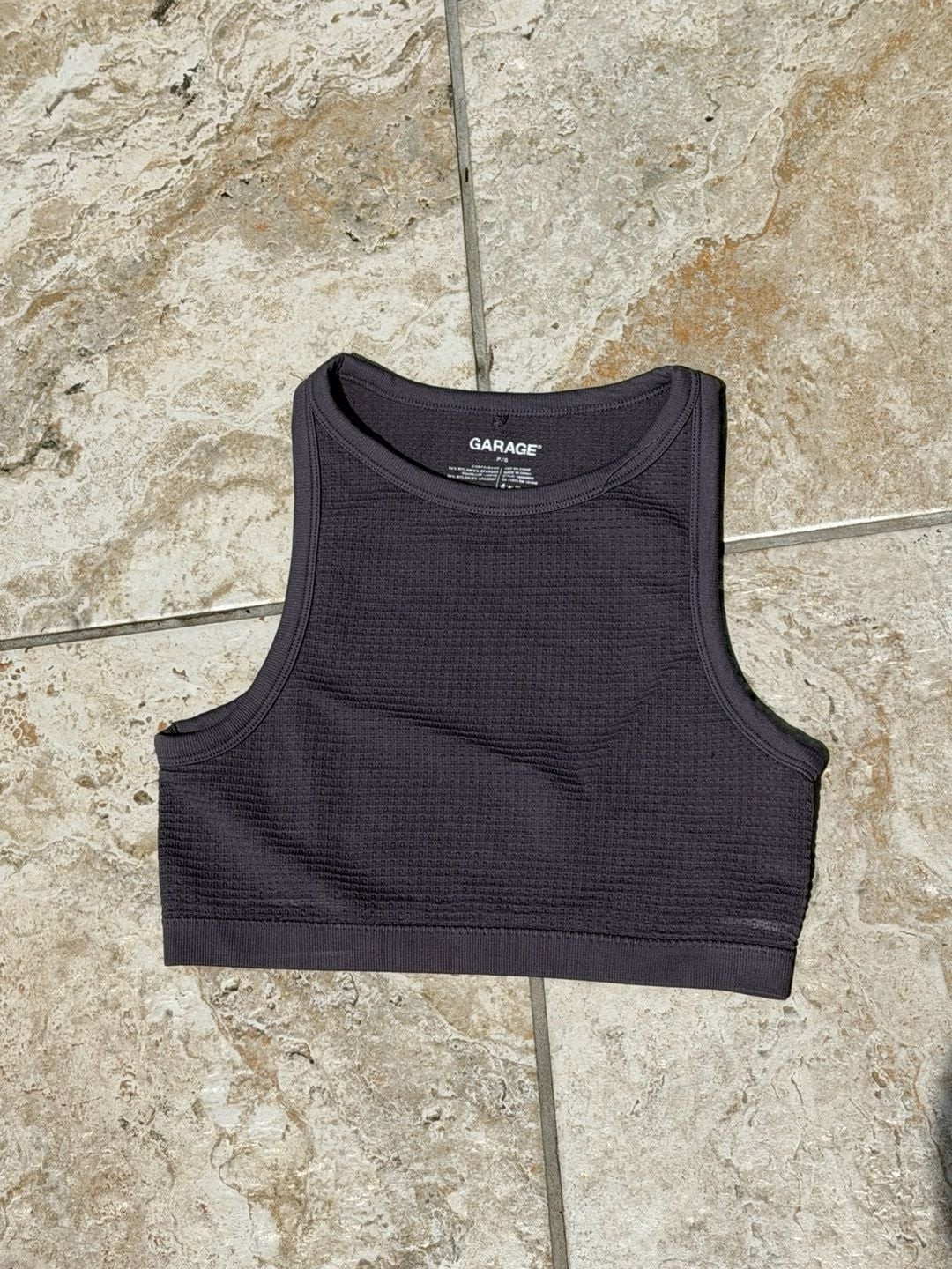 Garage High Neck Waffle Knit Tank Top in Dark Grey