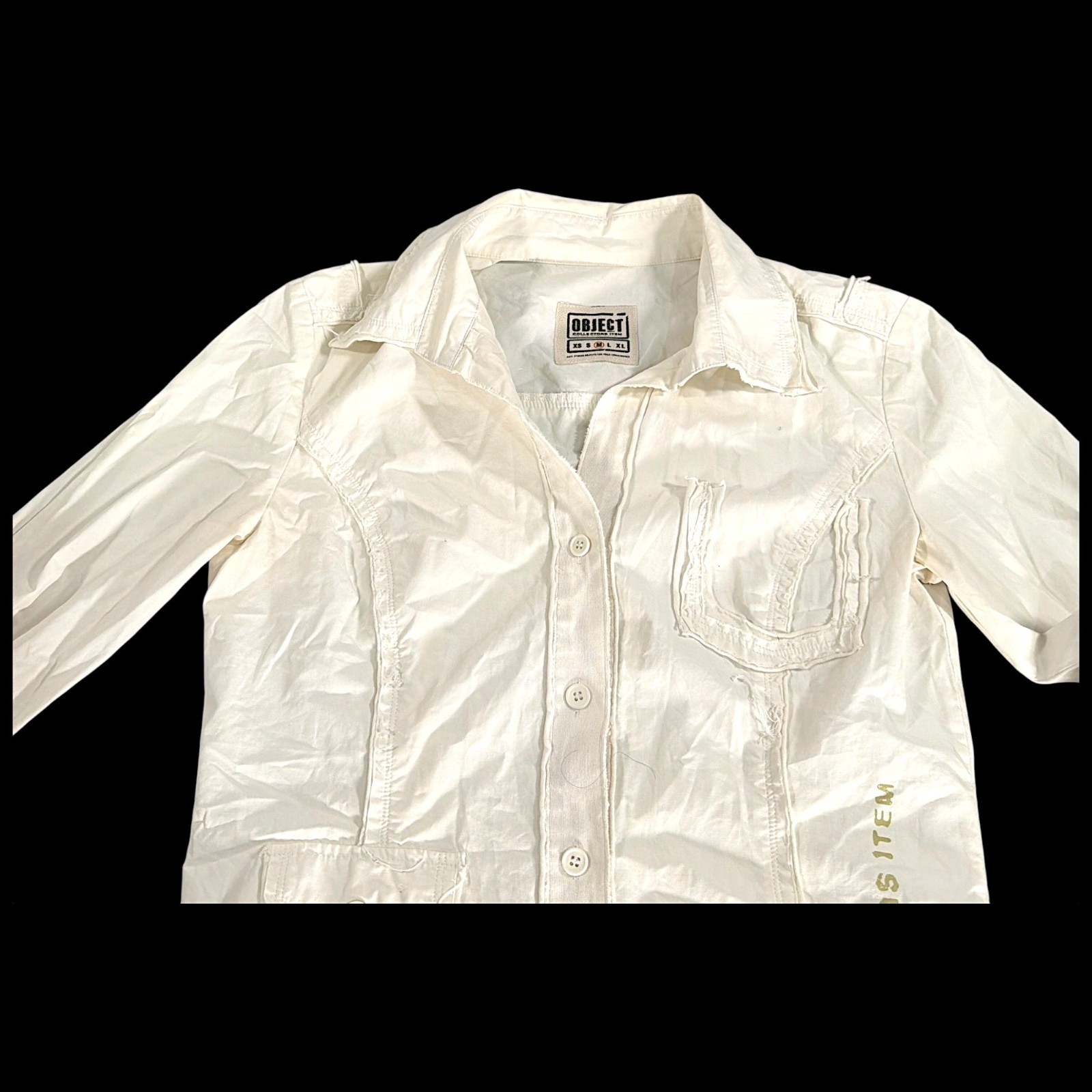 Object Collectors Item Top Womens M White Shirt Distressed Scandinavian Y2K
