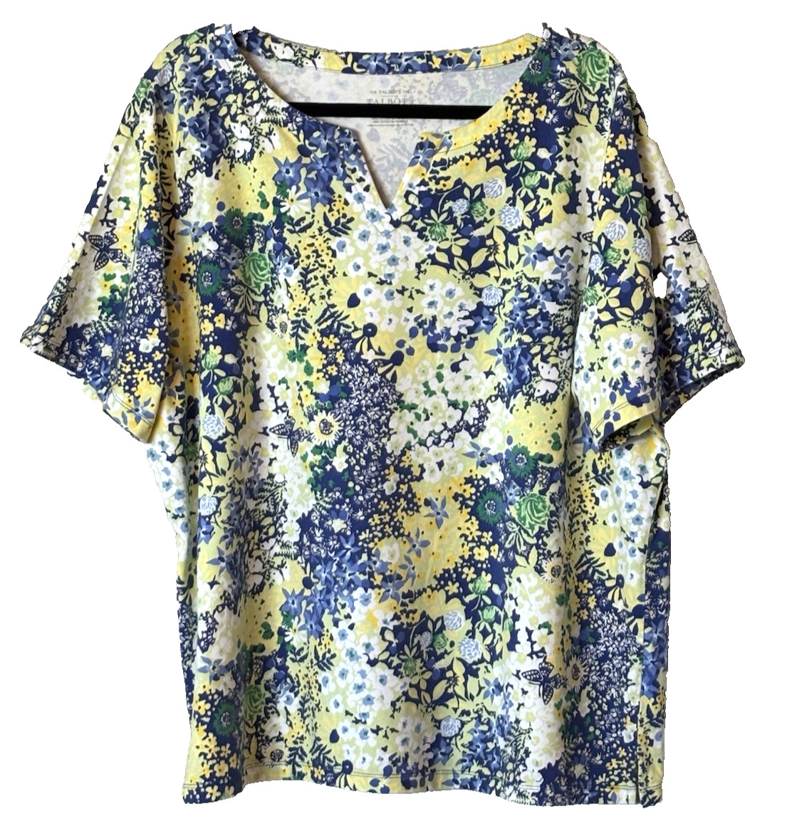 Talbots Womens Plus 3X Floral Tee Notch Neck Cotton Stretch Short Sleeve Top