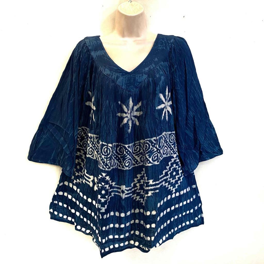 Sacred Threads Hippie Boho Festival Tie Dye Peasant V Neck Smock Top 221172 OS