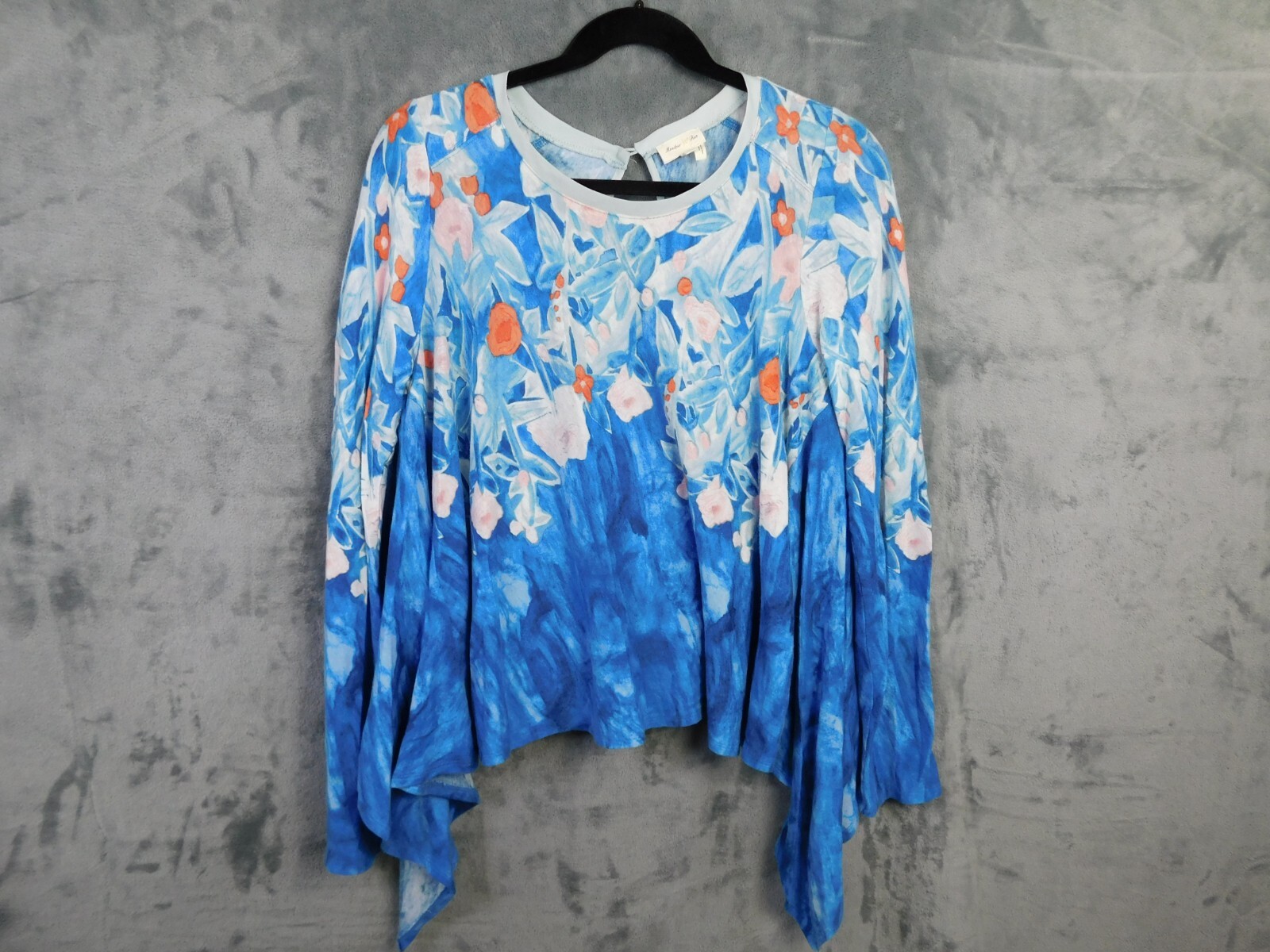 Anthropologie Meadow Rue Blouse Womens Medium Blue ASymmetrical Floral Lagenlook