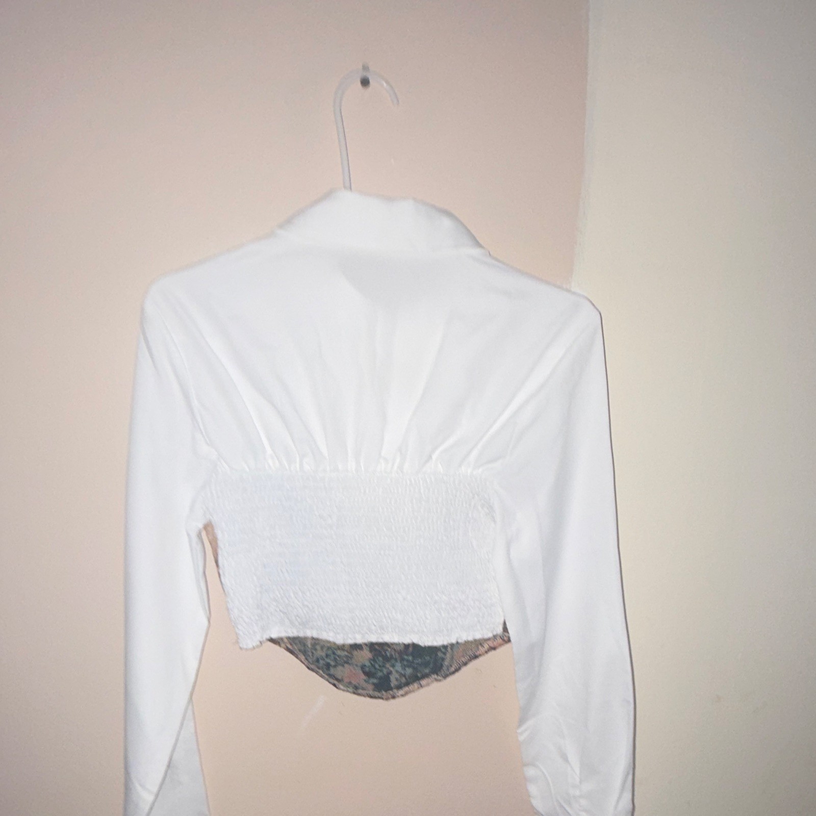 Maternity Women’s S Woven Cotton Blouse White/Brown Floral Collared Crop