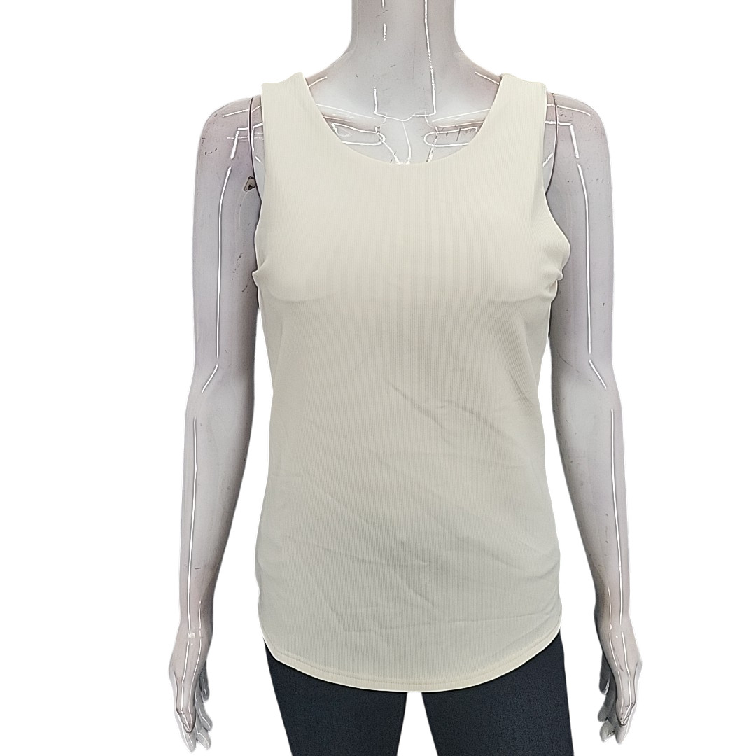 Women’s Tank Top Small Sz Off White Ribbed Sleeveless Stretch with Built in Bra