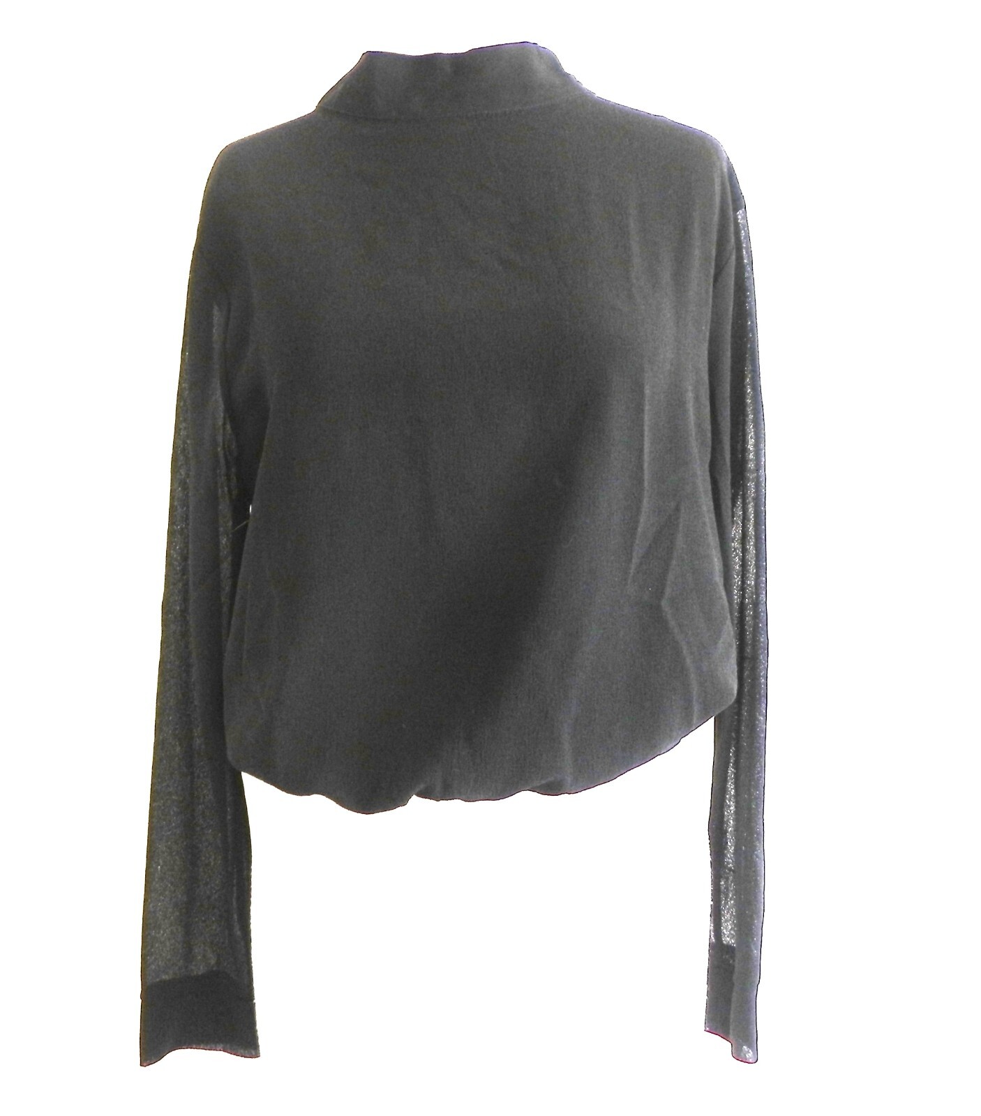 Zara Blouse Black Long Sleeve Tie Back Multi-Fabric Paneled Relaxed Size S