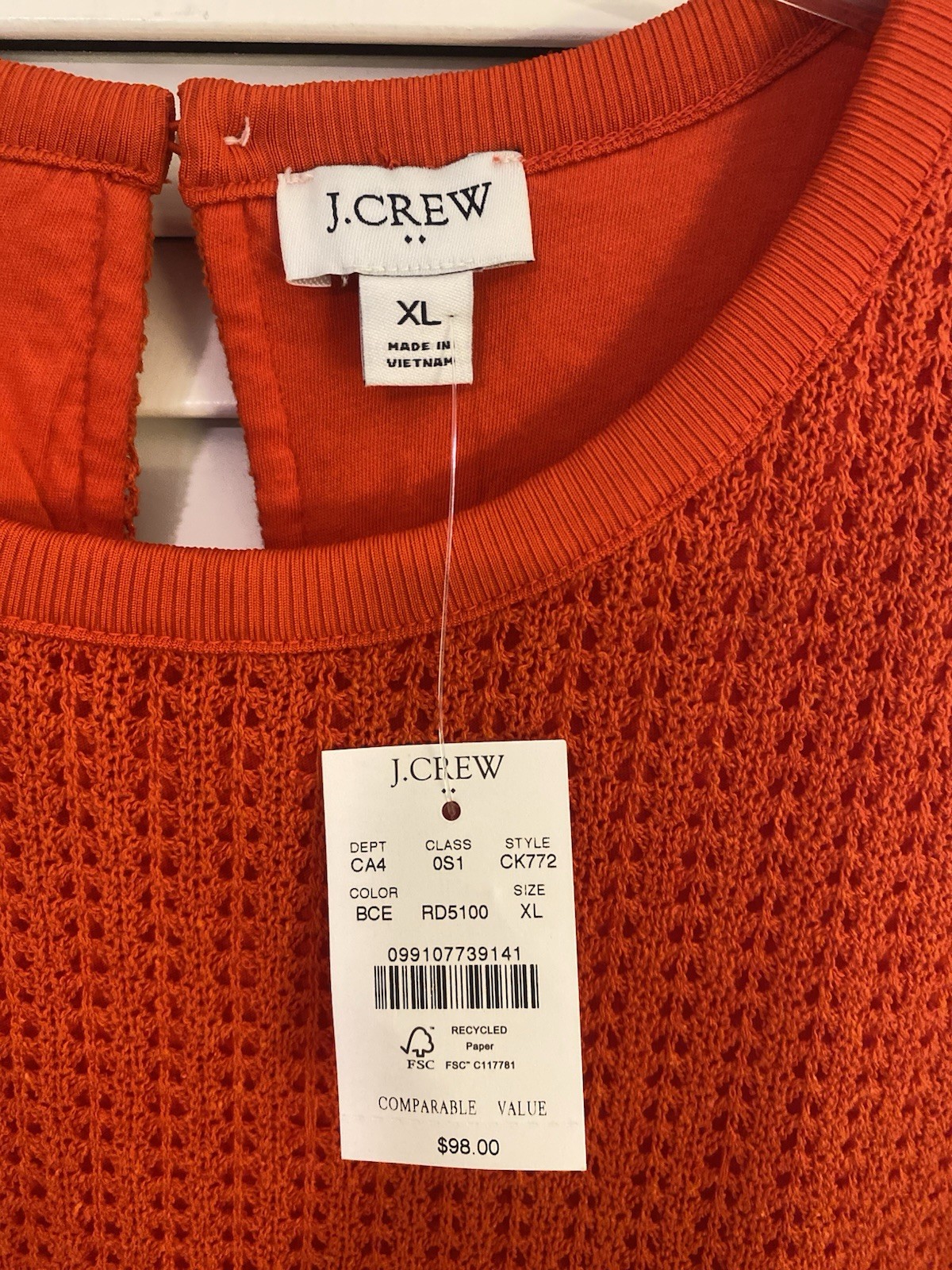 J.Crew Women’s XL Crochet Mini Dress Cerise Red Preppy Coastal Chic Summer NWT