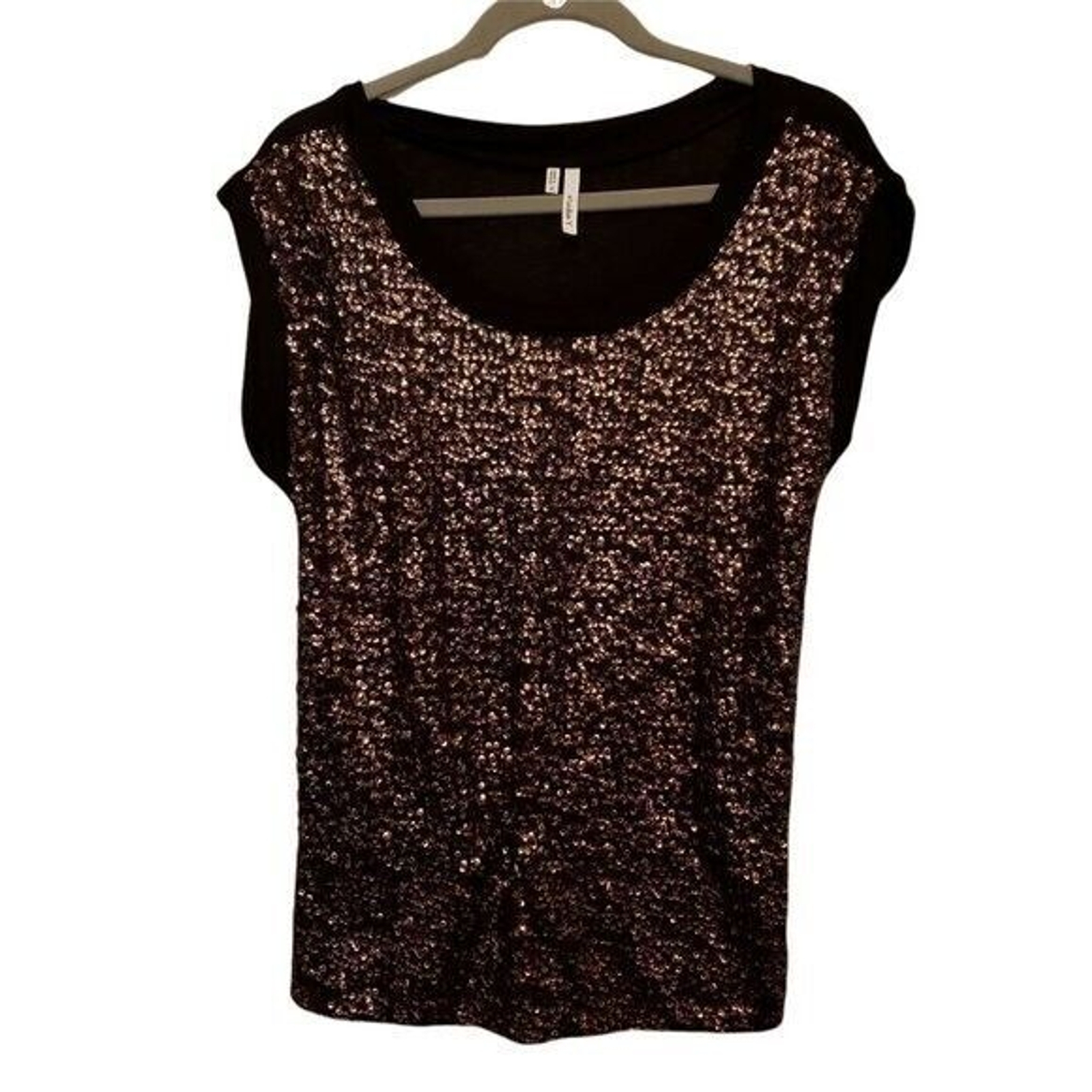 Studio Y Womens Sz S Black Silver Sequins Cap Sleeve Blouse