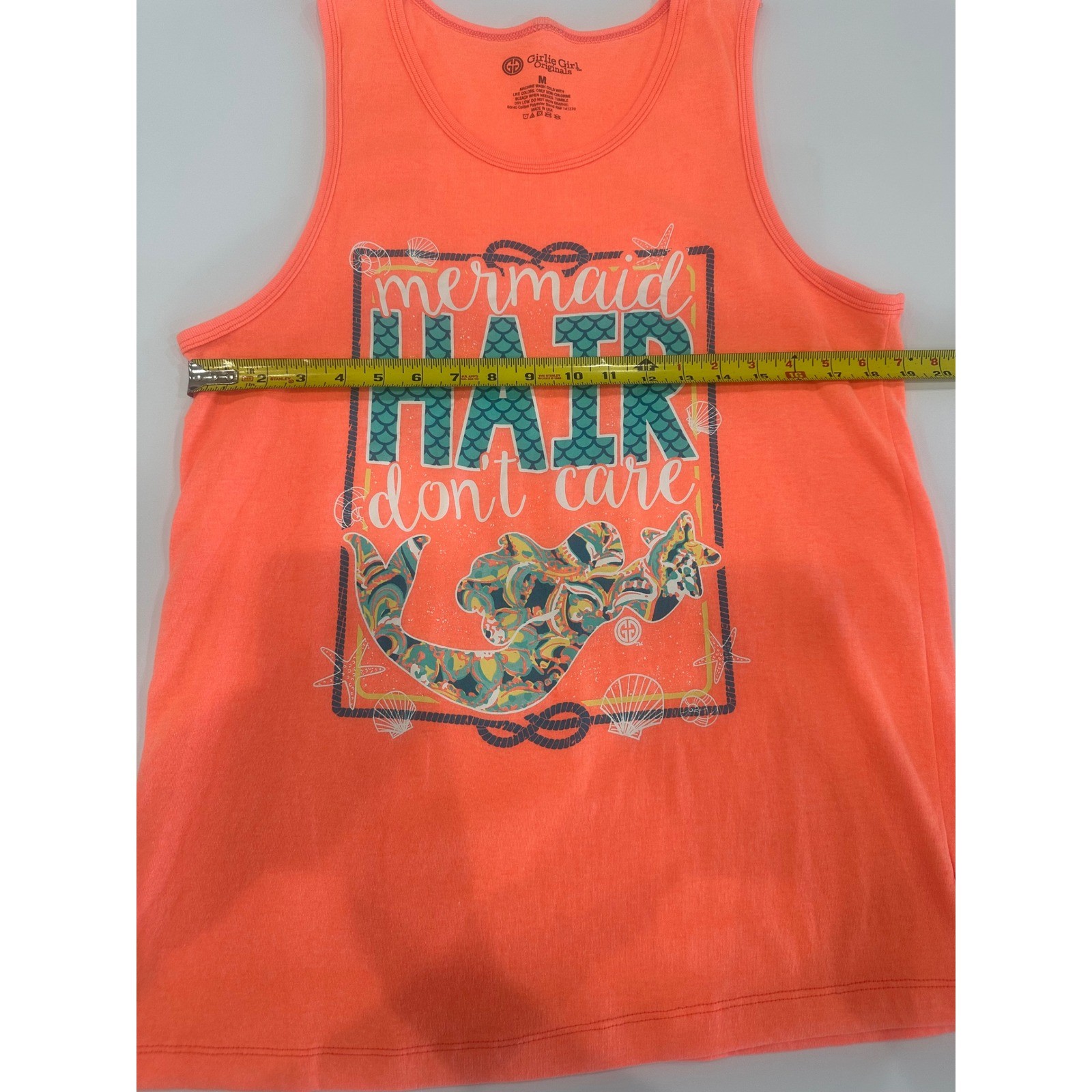Girlie Girl Originals Mermaid Hair Don’t Care Tank Top Neon Coral Orange Medium