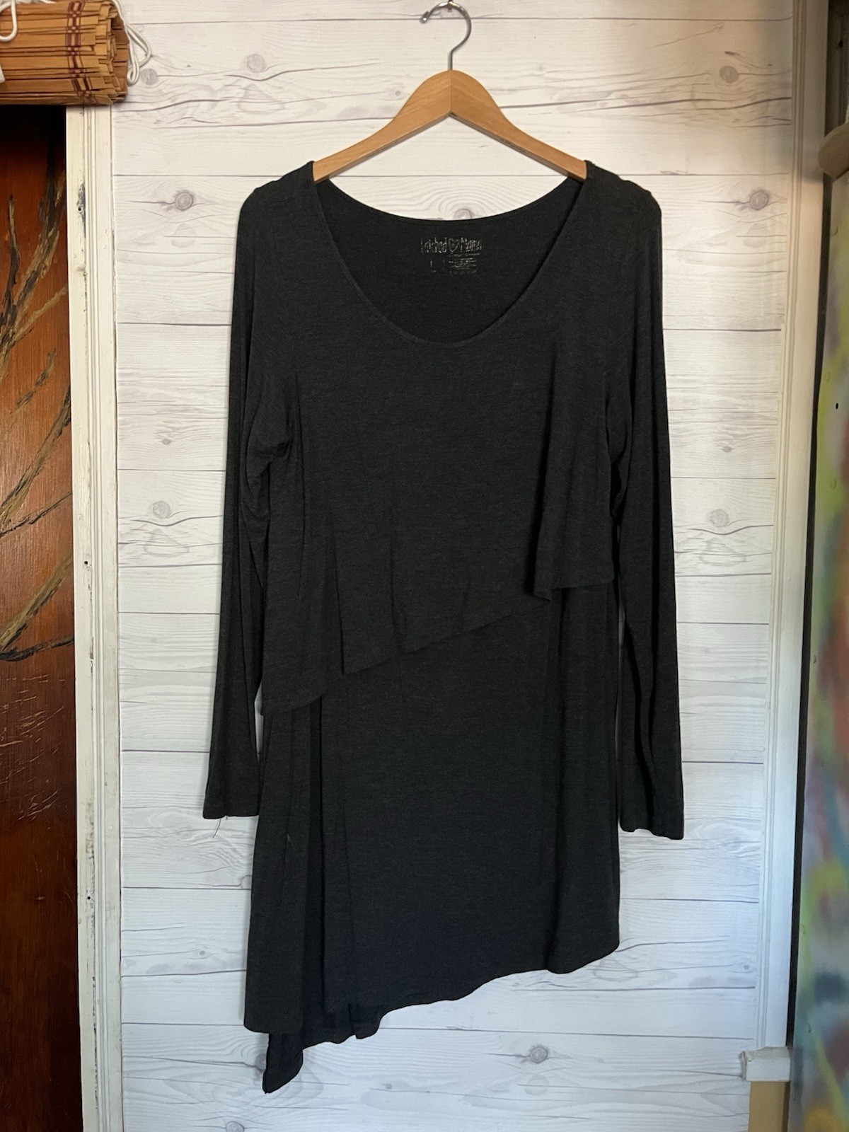 Latched Mama Tunic Nursing Shirt Dress Gray Layered Uneven Hem Side Slit Large