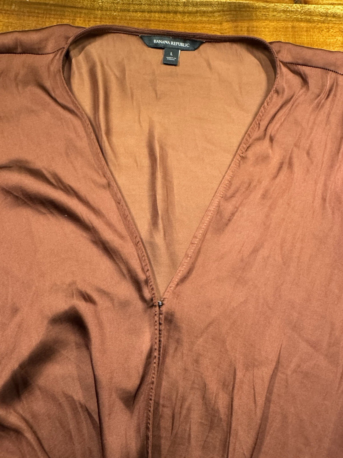 Banana Republic Womens Soft Satin Wrap Effect Blouse Sz L Long Sleeve Silky