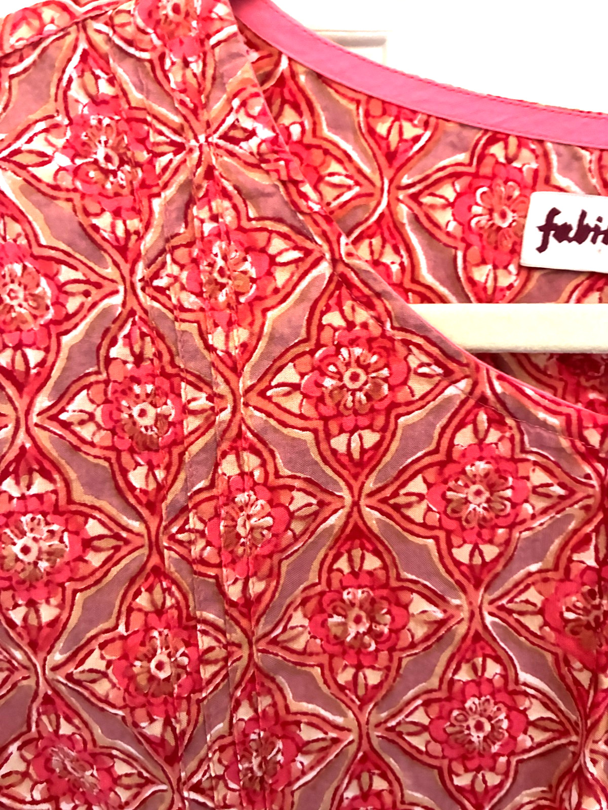 FABINDIA Top Womens XL Cotton Tunic Kurta 3/4 Sleeve orange and pink