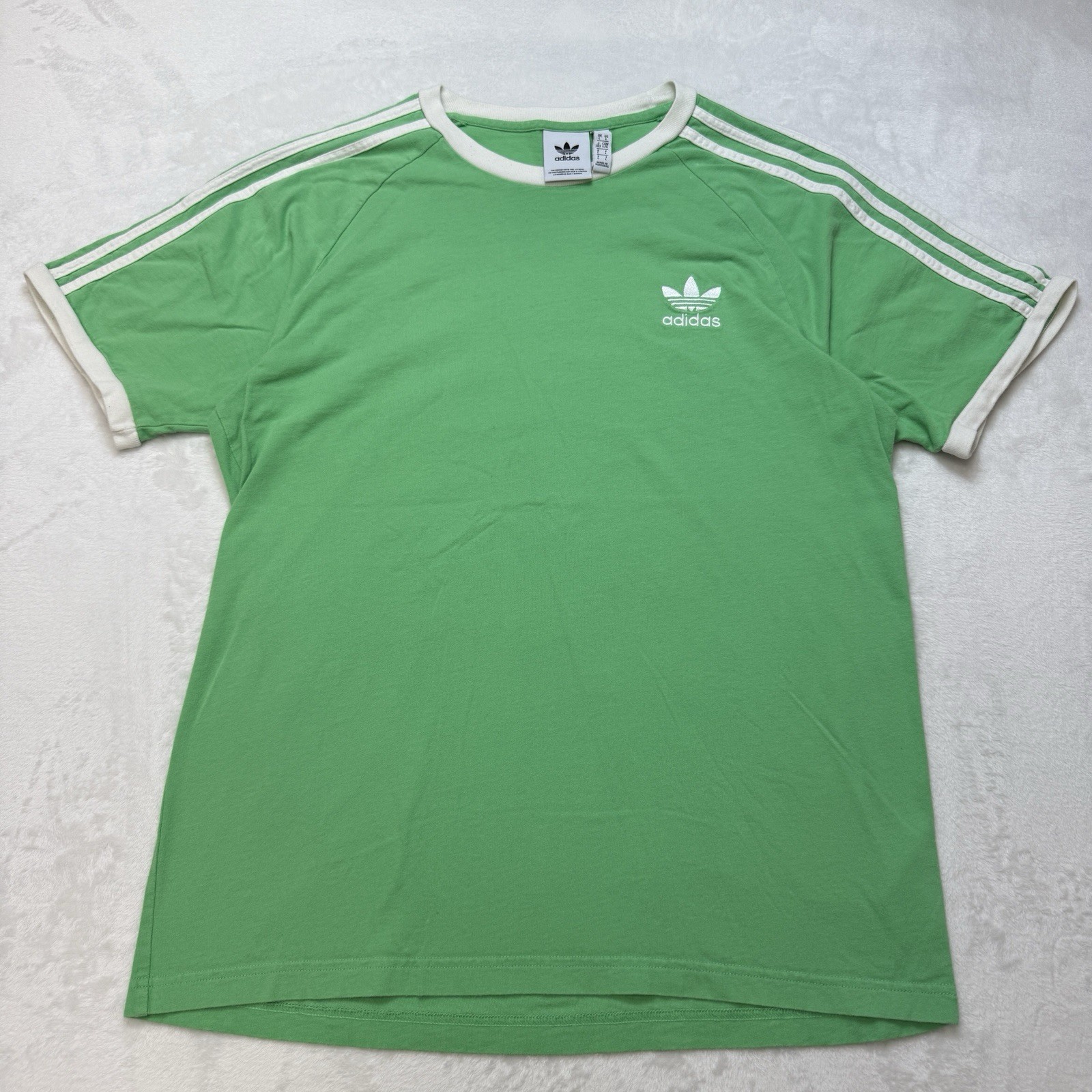 Adidas Originals Trefoil Green Ringer T-Shirt 3 Stripe Sleeve Womens L