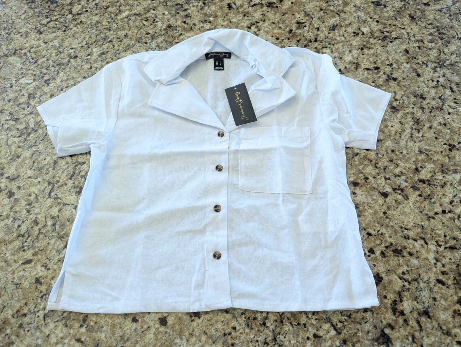 Streetwear Society Women’s Short Sleeve Button Up Blouse White size S