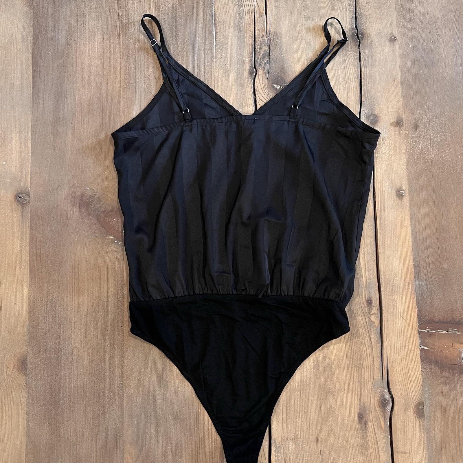 Promesa Flossy Drape Striped Black Bodysuit Spaghetti Strap Top Camisole Small