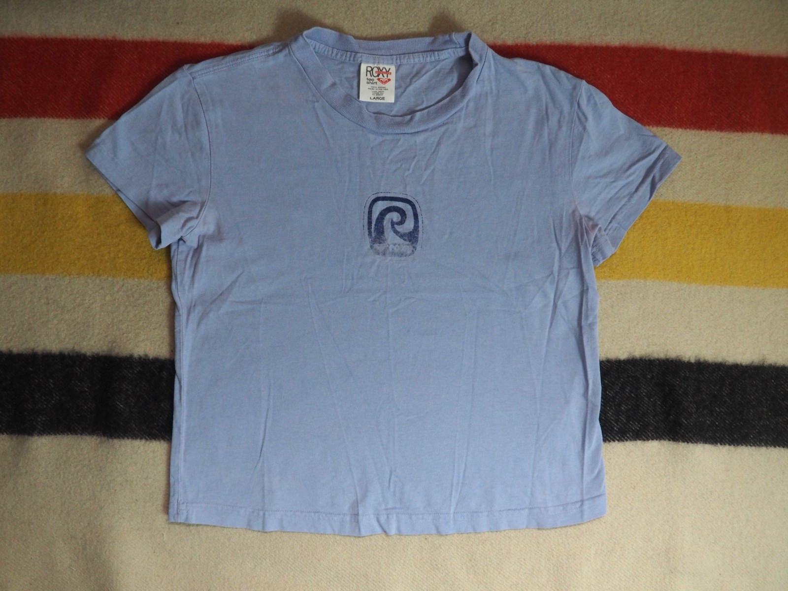 VTG 90s Quiksilver Roxy Lavender Logo Surf Skate Faded Baby Tee T-Shirt Womens L