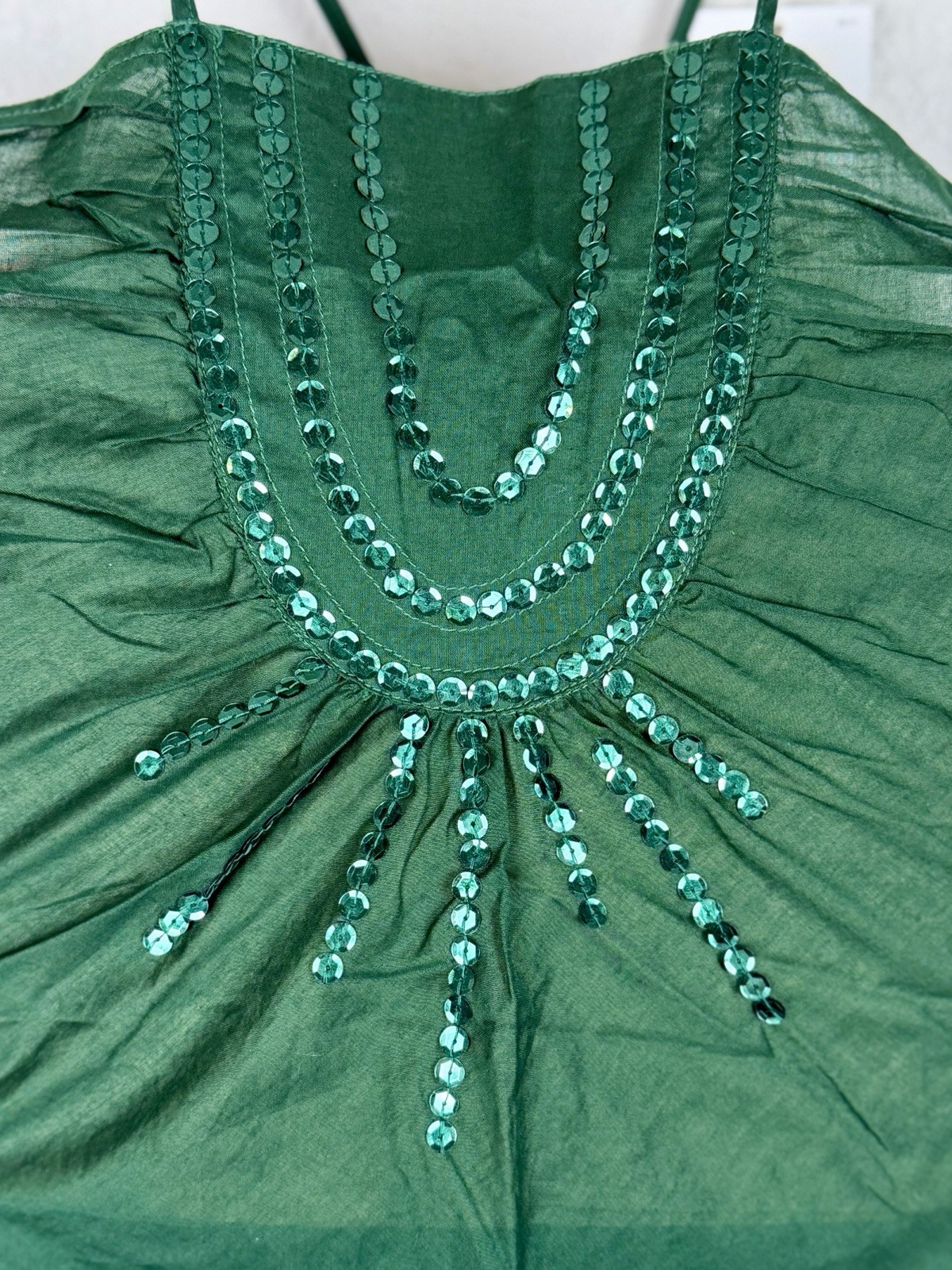 Generra NWT Emerald Green Sequin Cami Tank Top XS Cotton Boho Y2K Festival