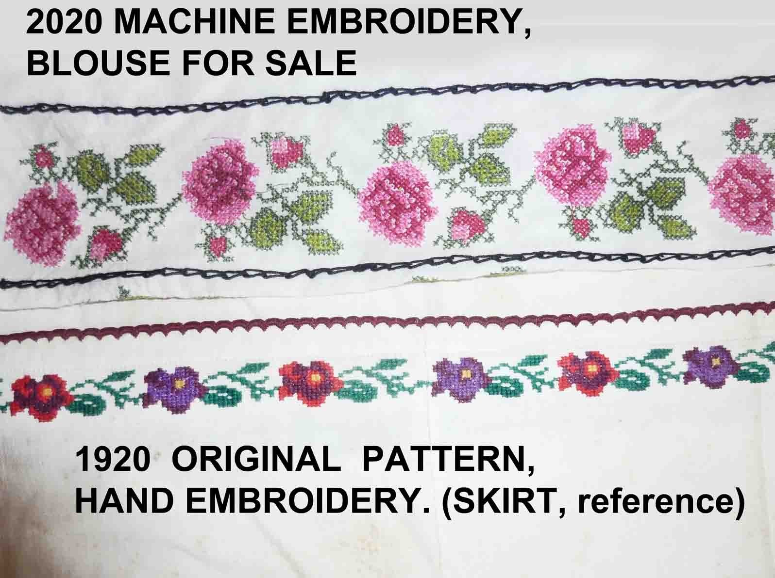 Romanian Embroidered Folk Peasant Ethnic Boho Blouse 54″ around L=27″ + 2 apron