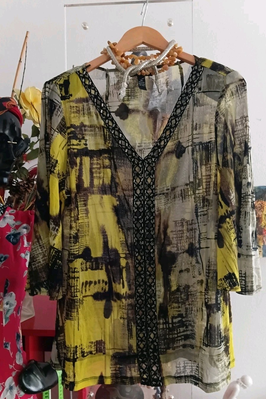 Alfani Chiffon Blouse 2XL Hand Embroidered Vintage