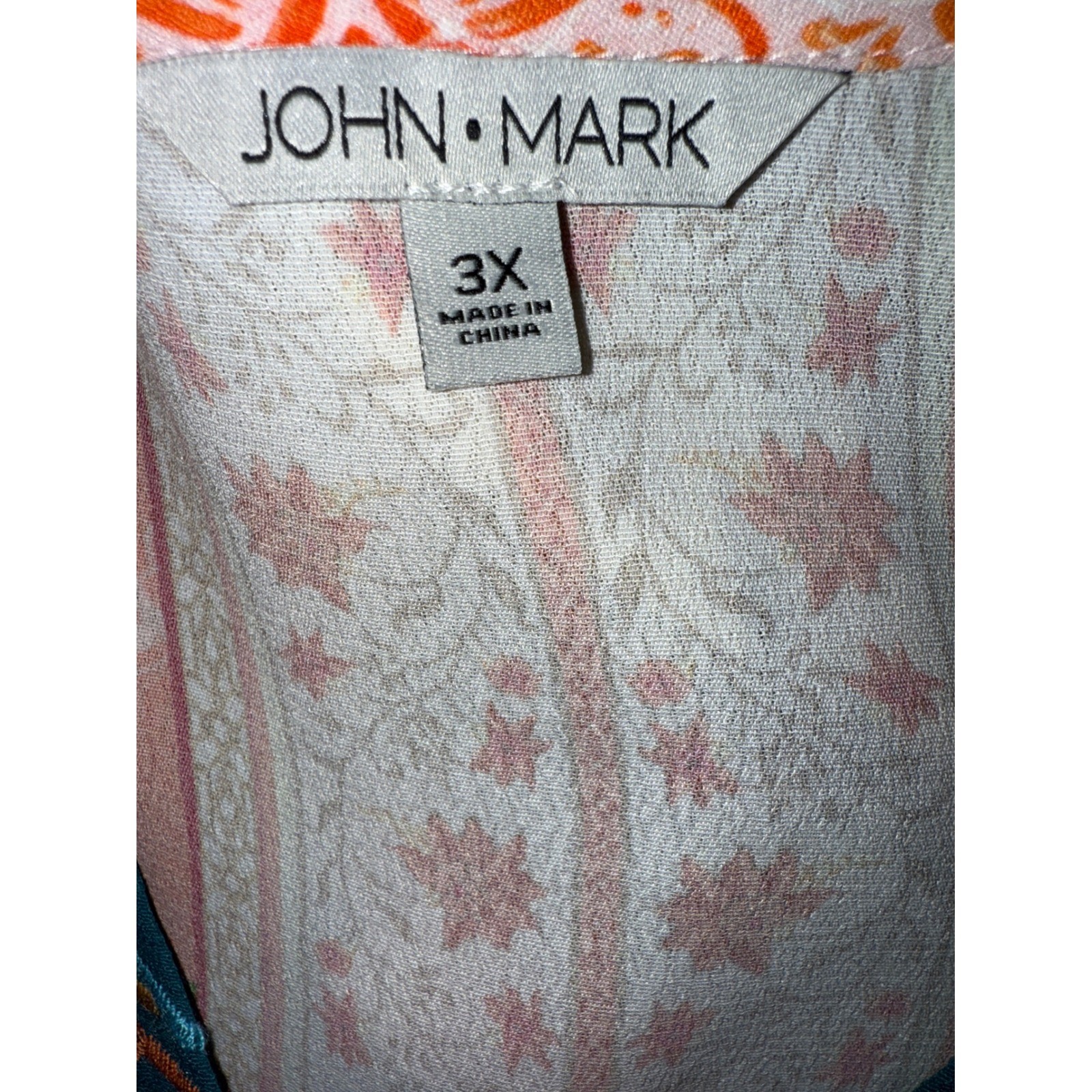 John Mark Womens 3X Orange Blue Embroidered VNeck Tunic NWT