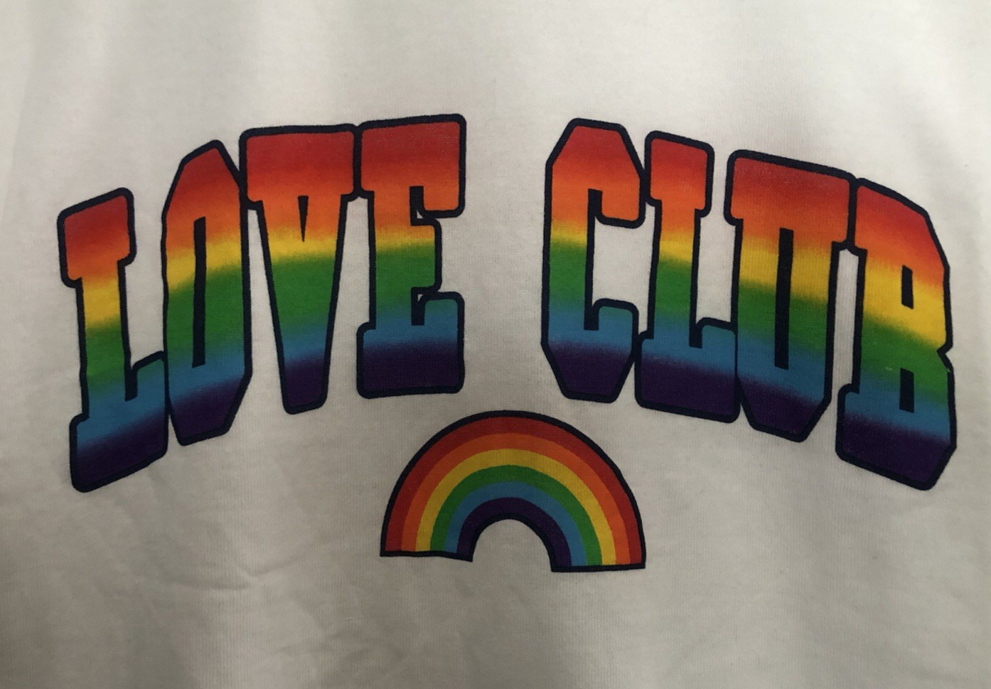 Gay Pride Rainbow “Love Club” Unisex T-Shirt White Short Sleeve Sz L NEW NWT