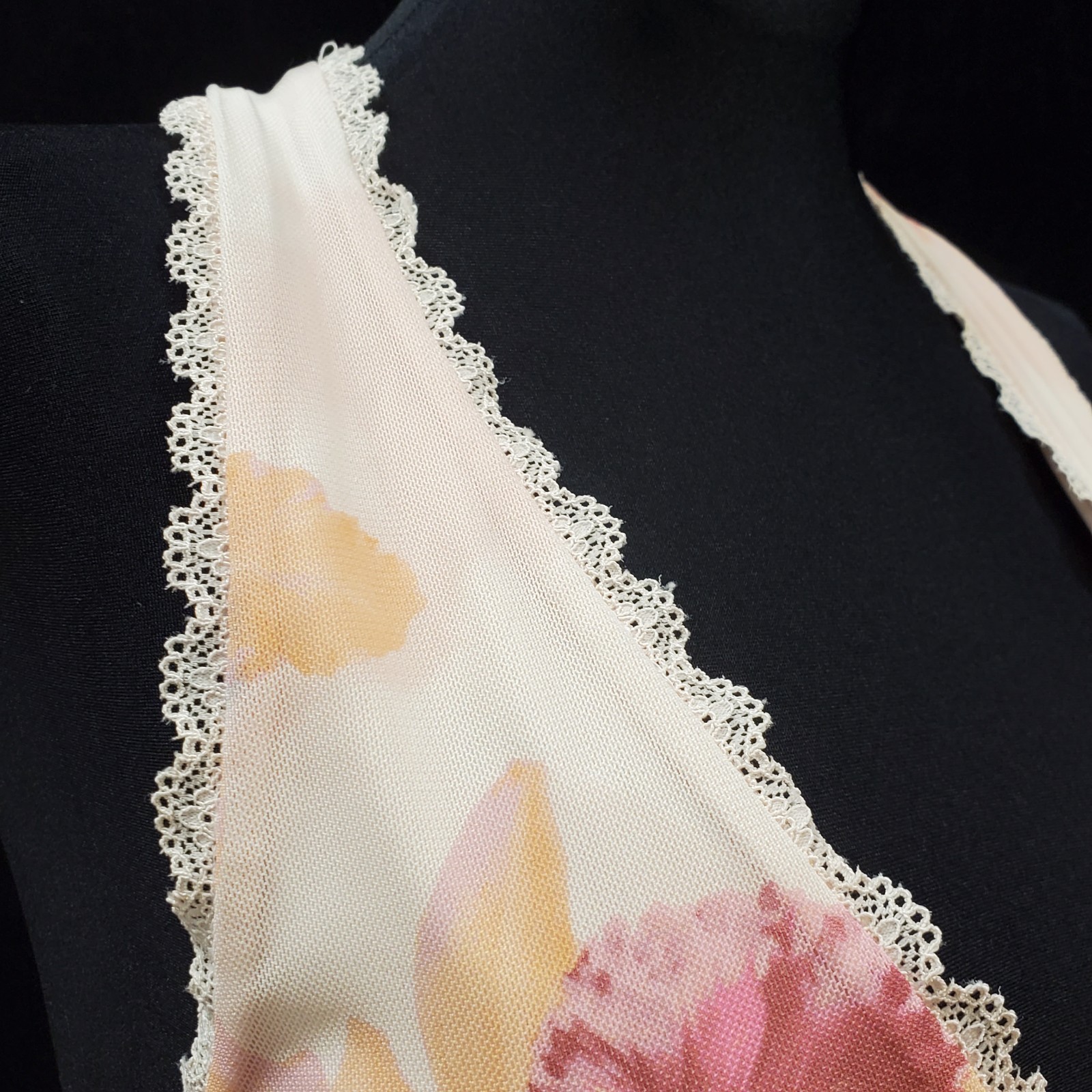 Micro Mesh Babydoll Top Size S Y2K Lace Trim Floral Summer Festival Concert