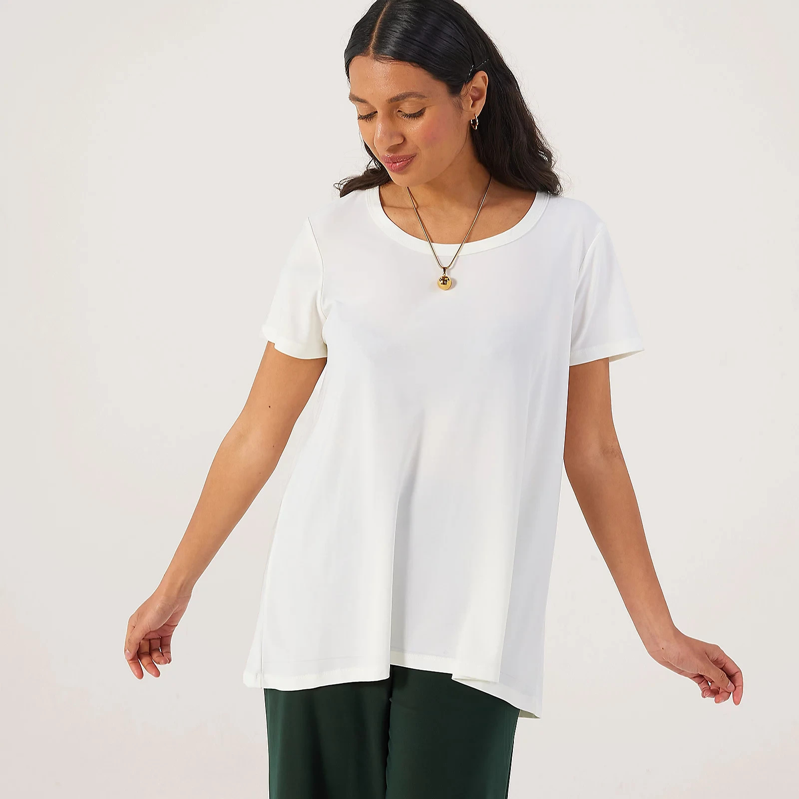 QVC Kim & Co Brazil Jersey Short Sleeve Relaxed High Low Top Ecru Size 2XL