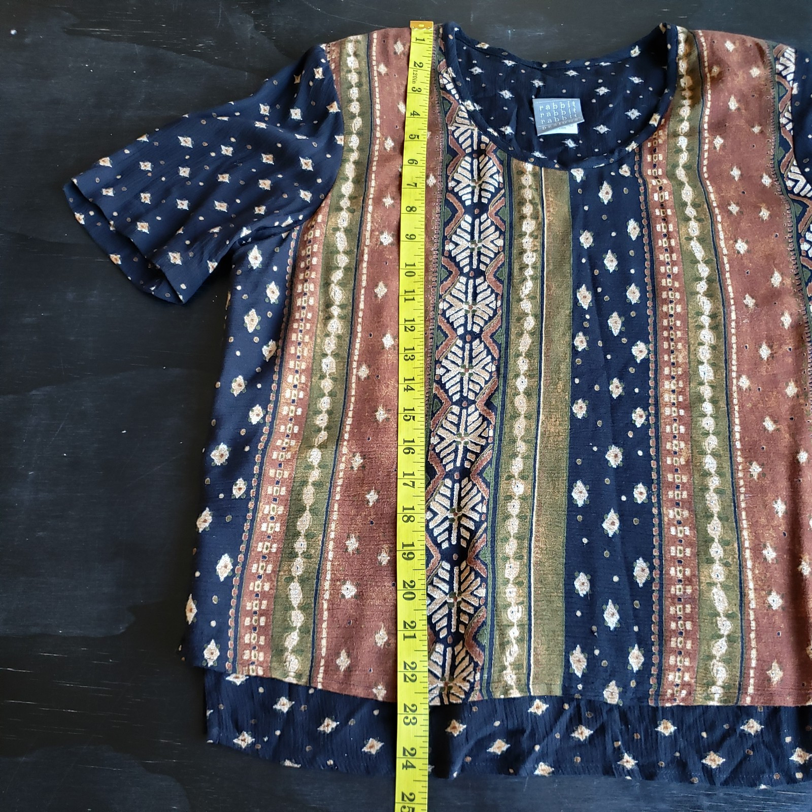 Rabbit Top Sz 10 Mixed Print Rayon Gauze Layered Earthy Boho Art 2 Wear VTG 90s