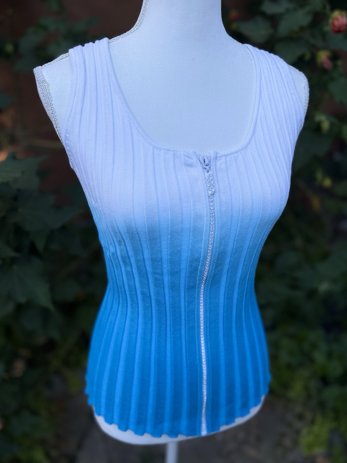 Belldini Aqua Ombré Rhinestone Soft Knit Tank Top Size L (Measurements Below)