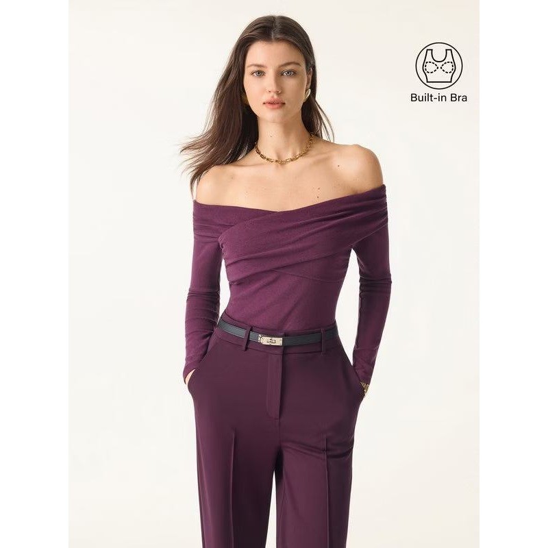 OGL Lightweight warm off-the-shoulder brami top with crossed sleeve Red Small