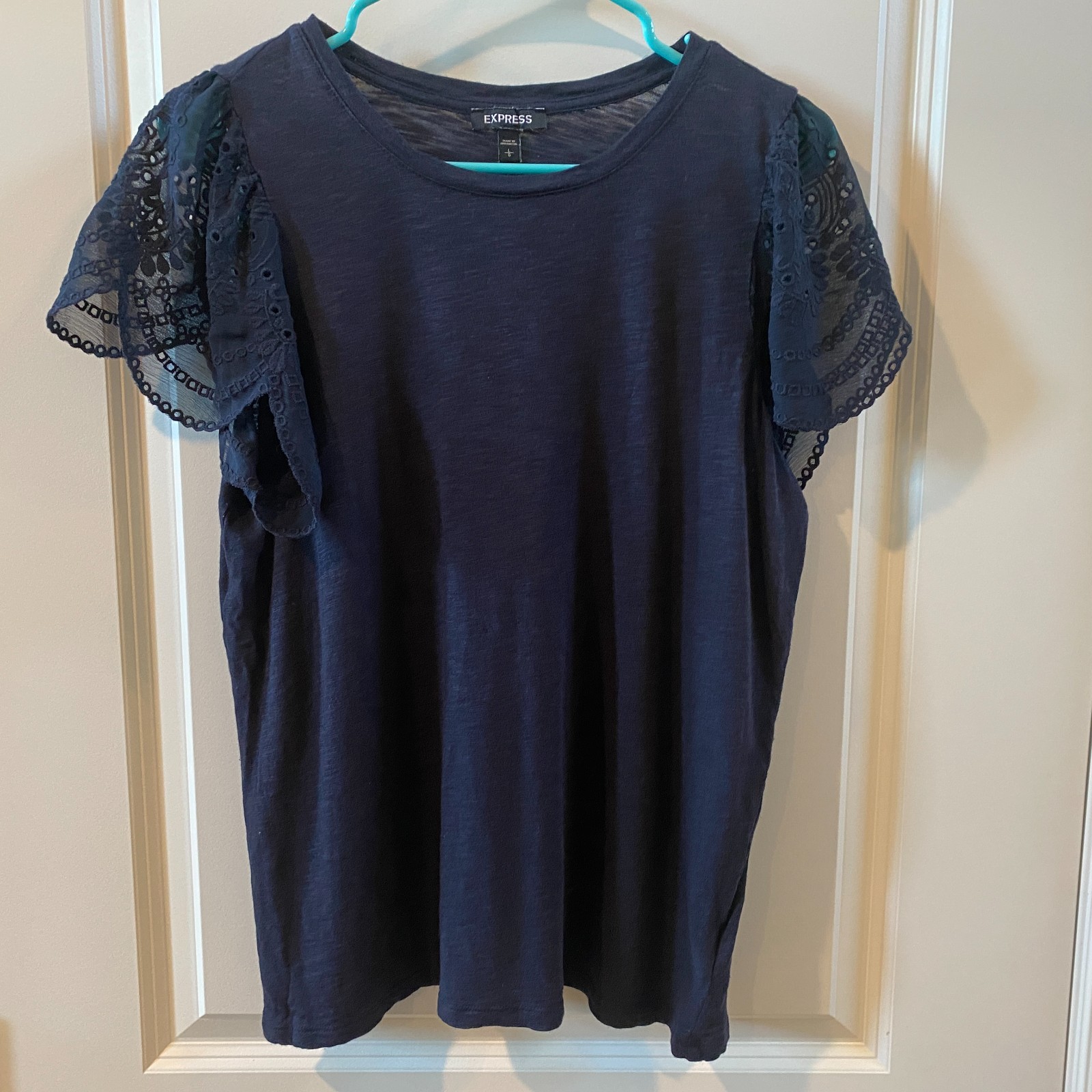 Express Navy Sleeveless Top Ruffle Arm Detailing Size L