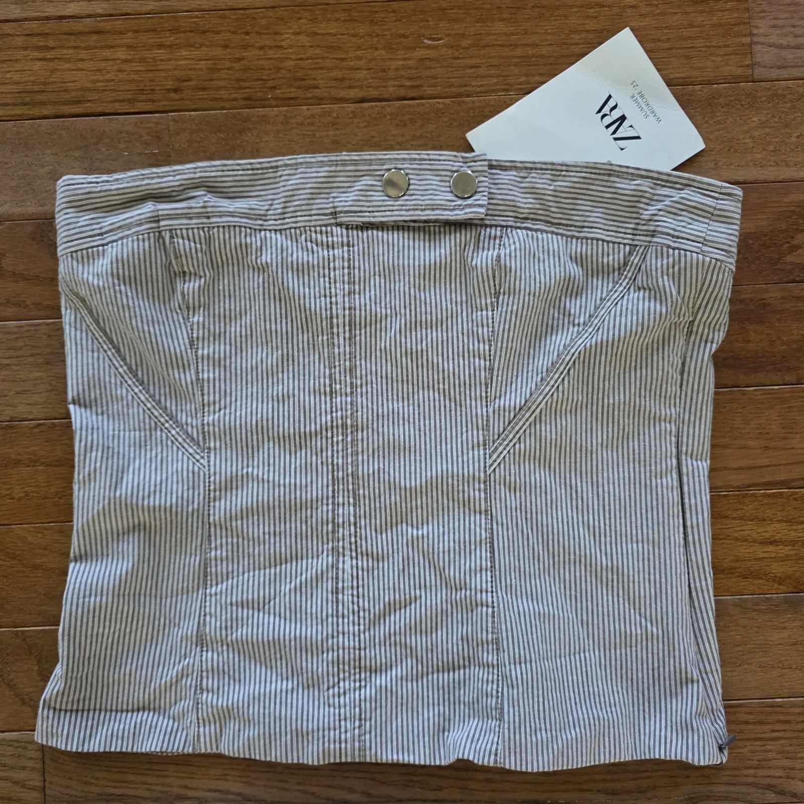 NWT Zara Womens Y2K Bustier Corset Stripes Strapless Tube Top Cotton Blend Sz S