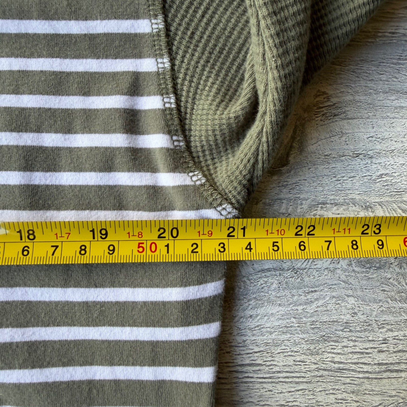 Neon Buddha Striped Cotton Top Olive Green Waffle Knit Sleeve L Gorpcore Granny