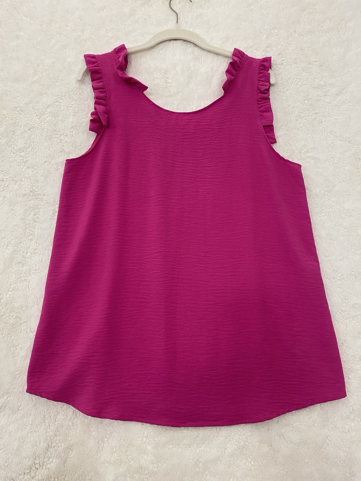 Womens Hot Pink Ruffle Sleeveless Top Size Large Textured Summer Chic