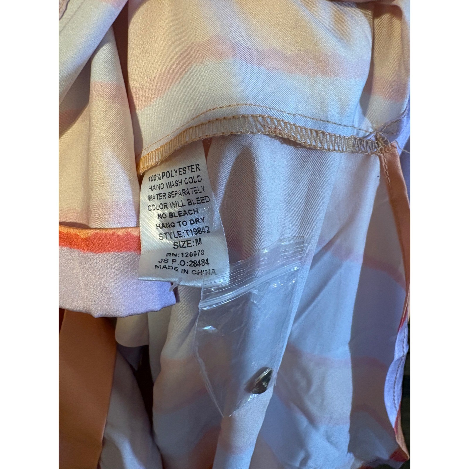 Entro Womens Orange Lavender Striped Satin Button Down Blouse Shirt Size M