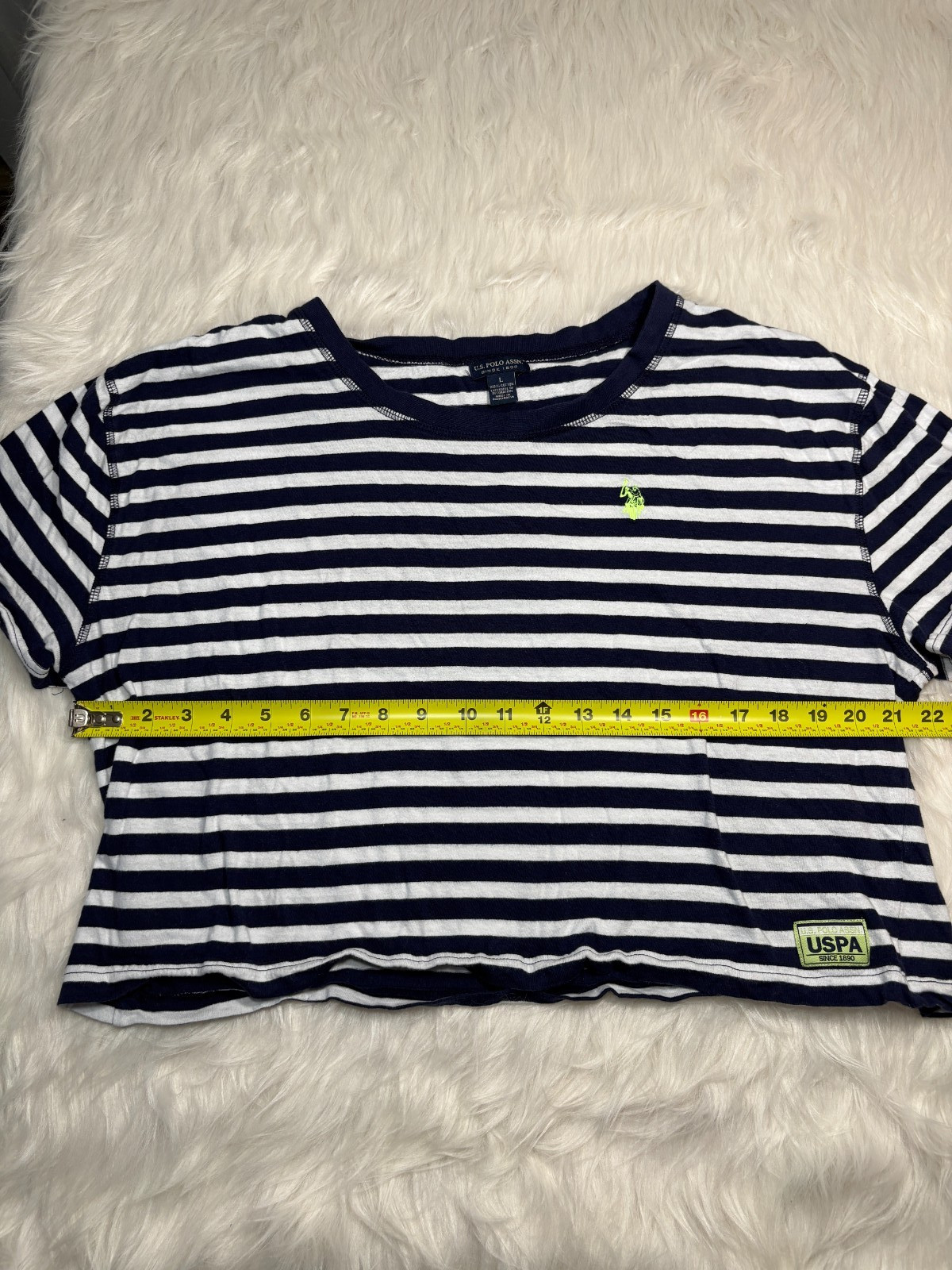 U.S. Polo Assn T-Shirt Crop Navy and White Striped Large Good Used Condition