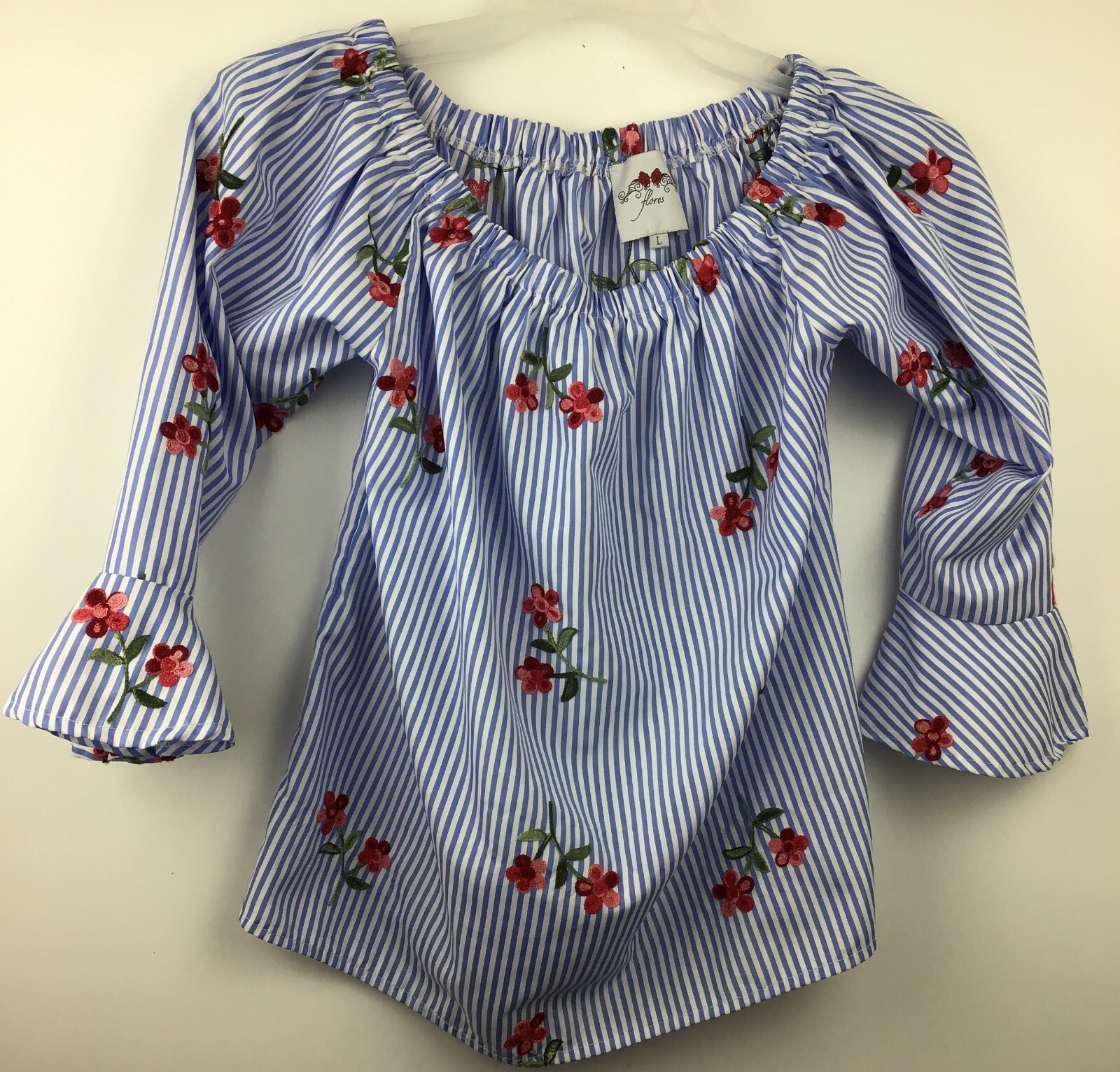 Flores Woman’s Embroidered Multicolor Long Sleeve Large Top