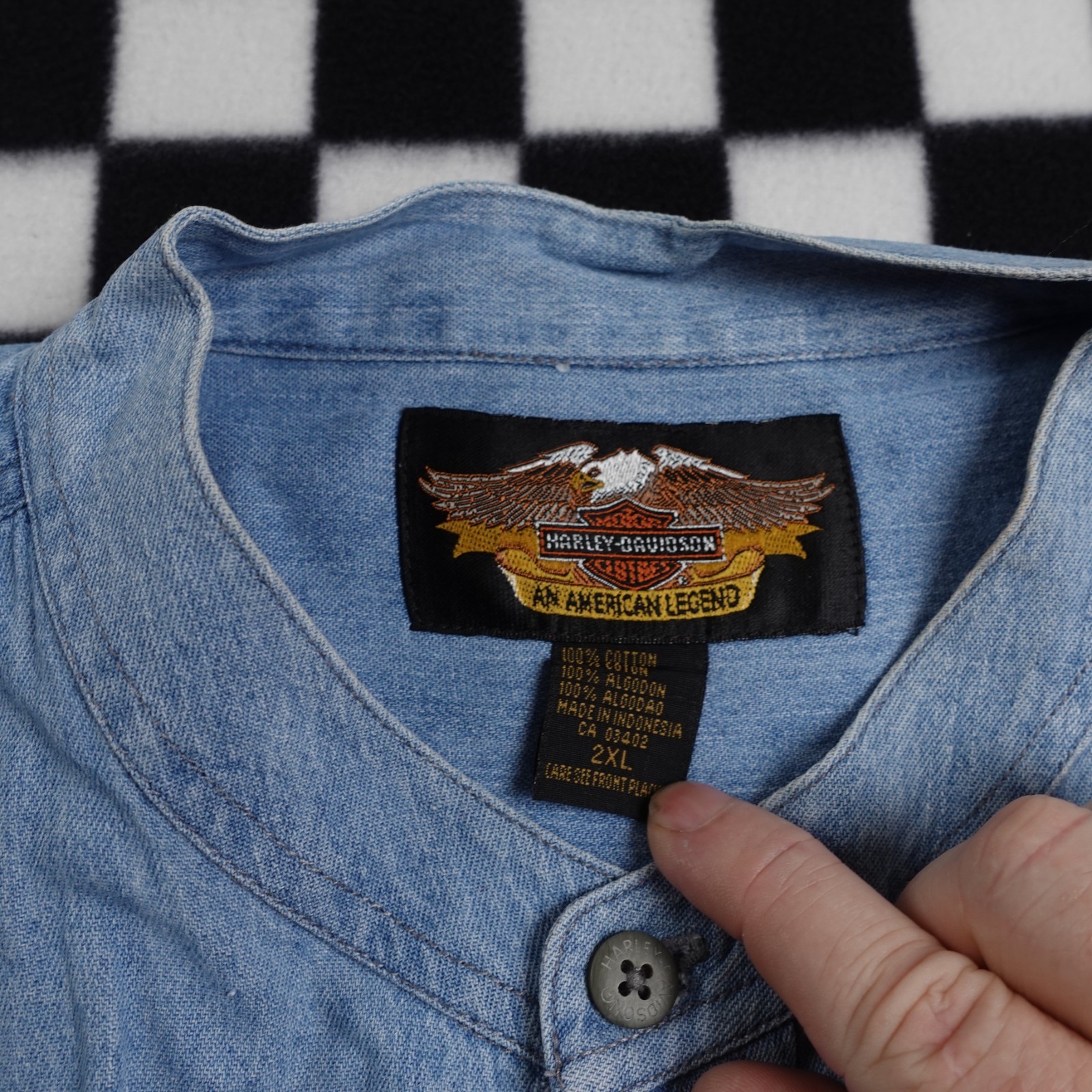 Harley Davidson Womens Light Wash Denim Button Up Shirt Short Sleeve 2XL