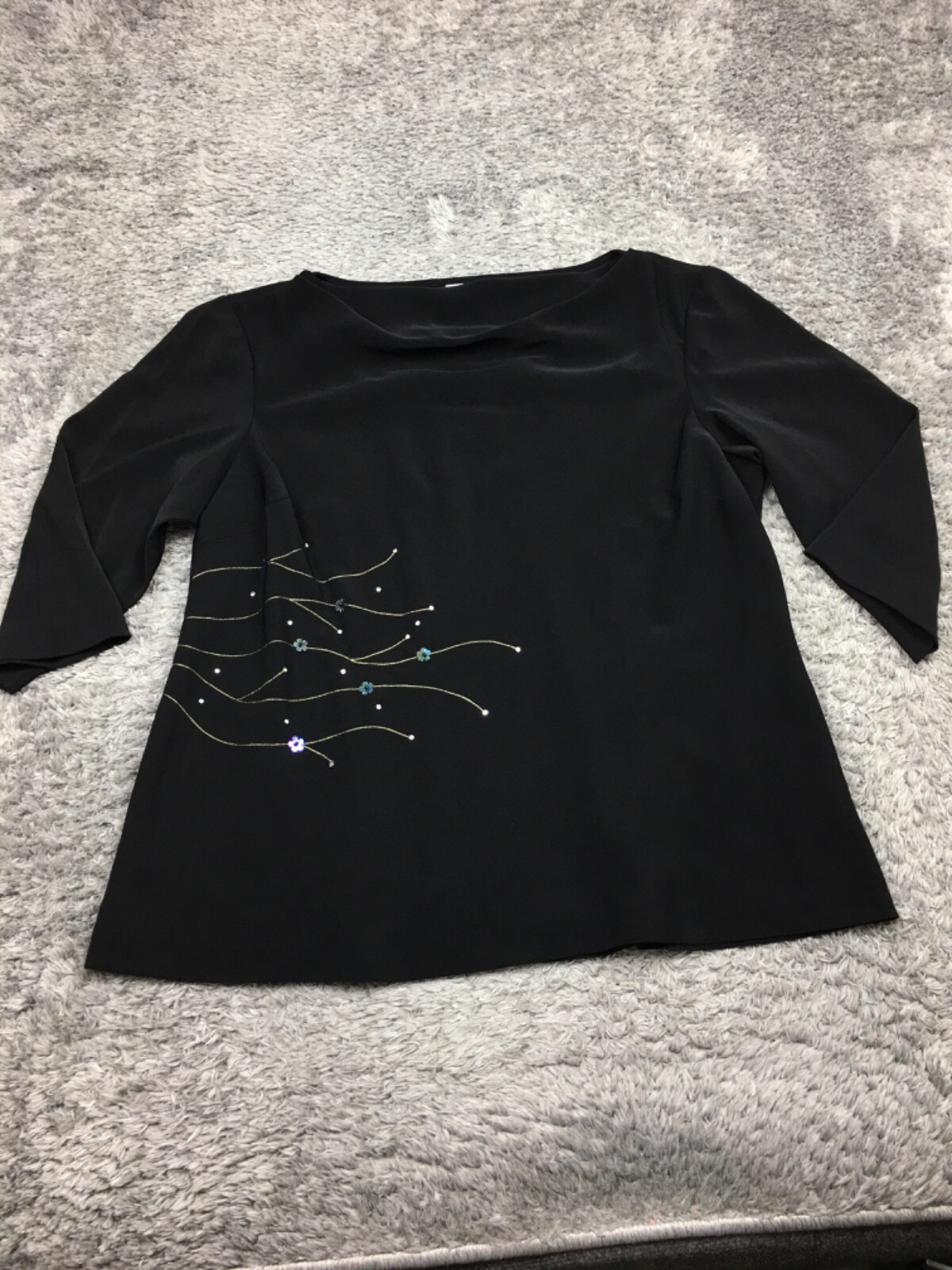 Leslie Fay Blouse Woman Size 22WP Petite Black Gold Accent