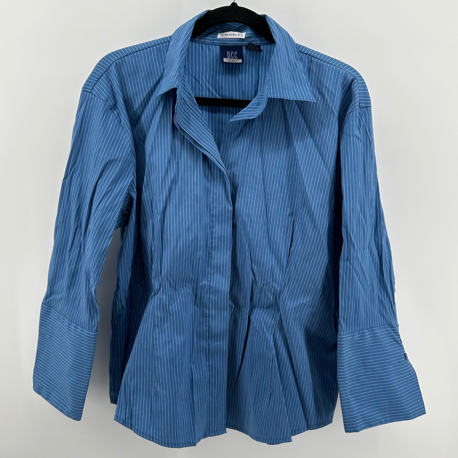 DCC Missy Blue Pinstripe Stretch Button Down Shirt XL Preppy Y2K Office Minimal