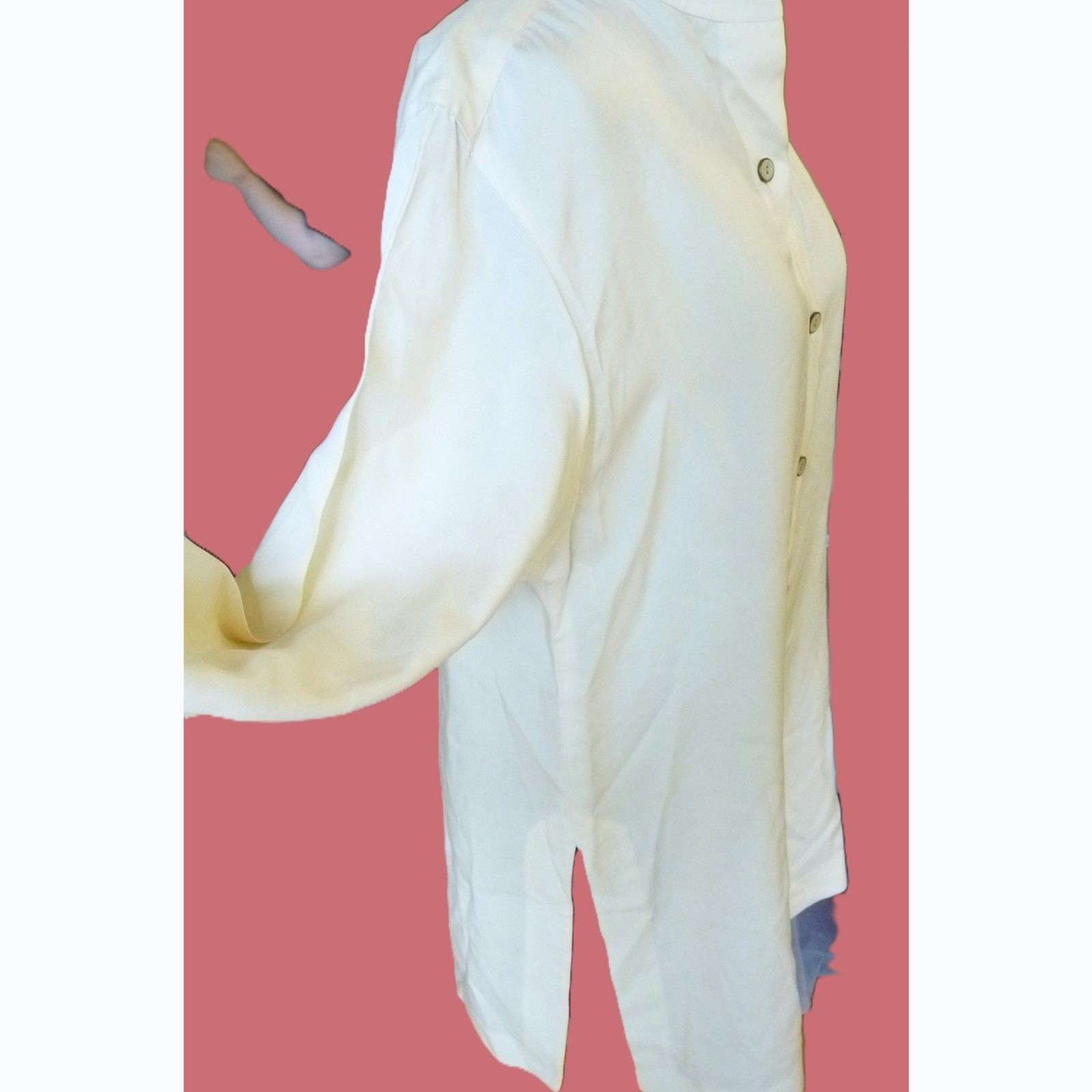 Linda Allard Ellen Tracy Cream 100% Silk Minimalist Tab Collar Tunic Shirt 12 L