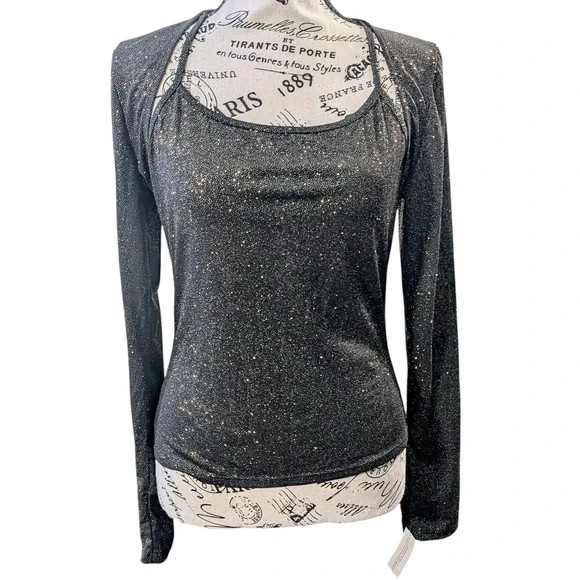 January 7 Black Sparkle Long Sleeve Blouse